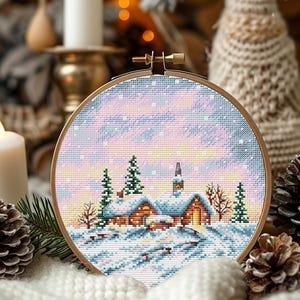 Christmas Cross Stitch Pattern PDF |  Cozy Winter Cottage Cross Stitch Design | Snowy House Cross Stitch Chart | Winter cabin cross stitch