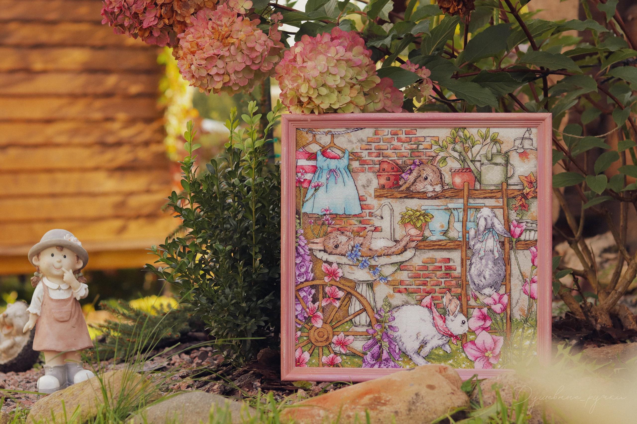 Bunny Garden Cross Stitch Pattern PDF - Cute Rabbit Counted Embroidery ...