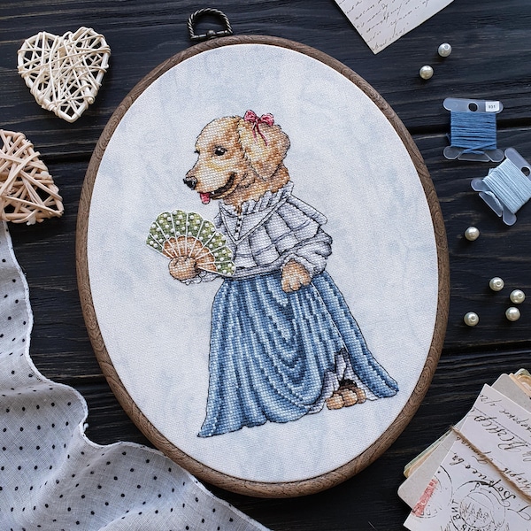 Dog cross stitch pattern instant download pdf, vintage DIY cross stitch, labrador embroidery design, home decor, animal xstitch