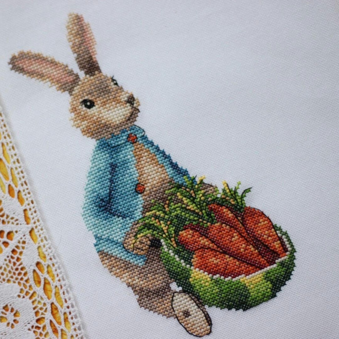 Easter Rabbit Cross Stitch Pattern | Bunny With Carrot Embroidery ...