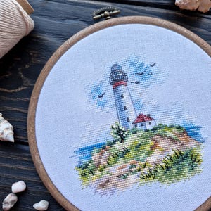 Lighthouse Cross Stitch Pattern PDF - Coastal Landscape Cross Stitch Design - Sea Cross stitch - Seaside Cross Stitch Chart Instant Download