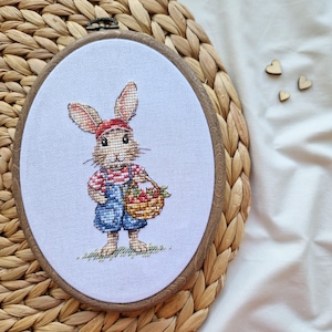 Cute Bunny Cross Stitch Pattern PDF – Adorable Rabbit with Basket Cross Stitch Design - Easy Animal Cross Stitch Chart - Easter Cross Stitch