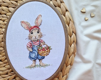 Cute Bunny Cross Stitch Pattern PDF – Adorable Rabbit with Basket Cross Stitch Design - Easy Animal Cross Stitch Chart - Easter Cross Stitch