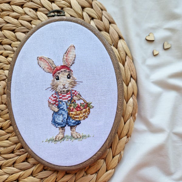 Cute Bunny Cross Stitch Pattern PDF – Adorable Rabbit with Basket Cross Stitch Design - Easy Animal Cross Stitch Chart - Easter Cross Stitch