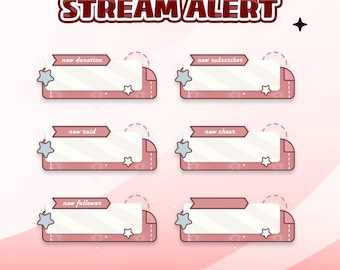 Flying Paper Animated Stream Alerts – Soft Pink Pastel Kawaii Animated Notification Popups with Star Motif, Cozy Cute Aesthetic for Streamer