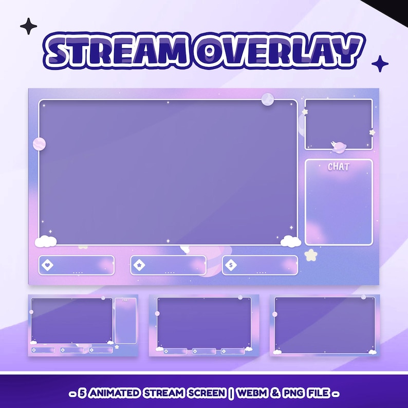 Comfy Night Animated Stream Overlay Pack for Twitch Kick Youtube – Soft ...