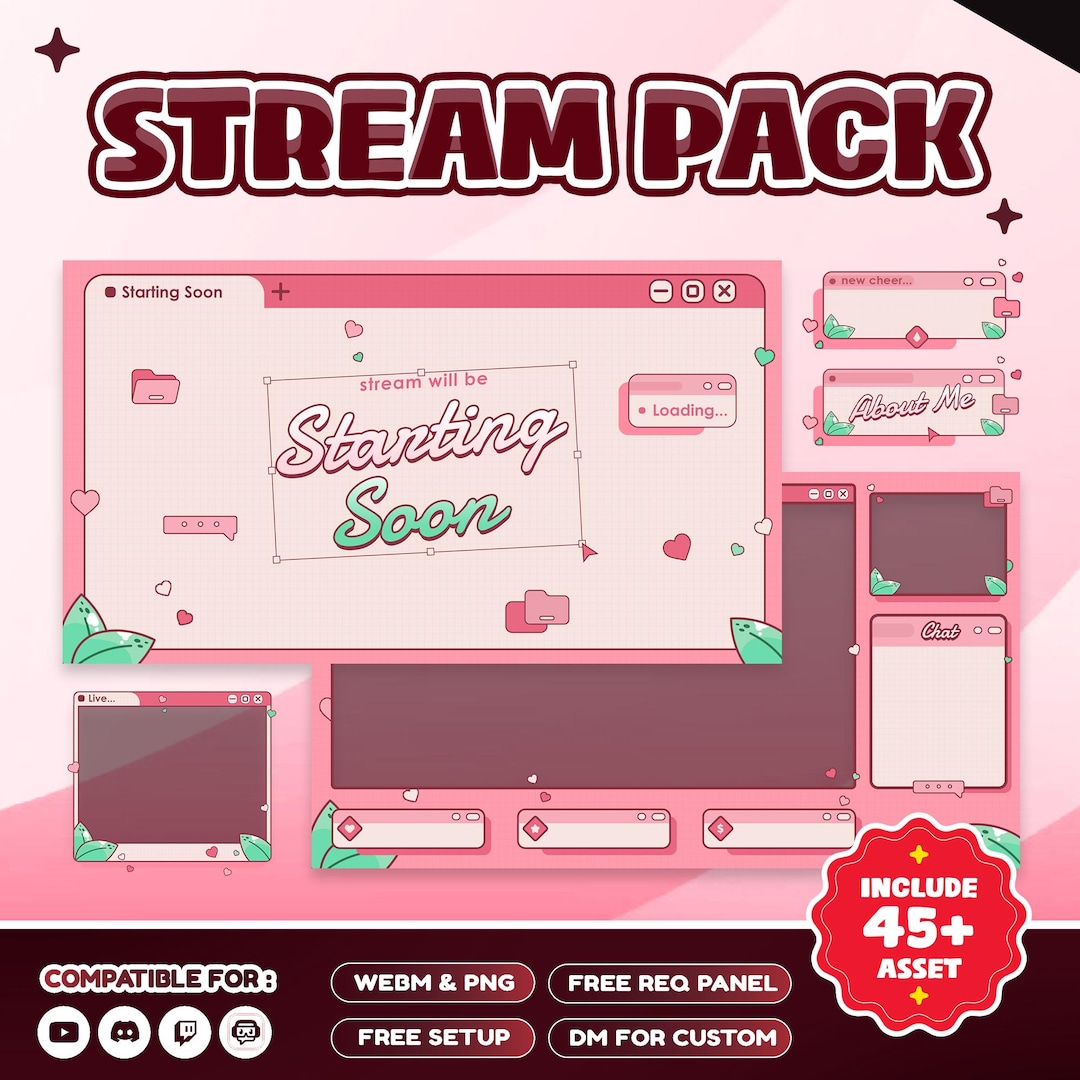 Kawaii UI Animated Stream Overlay Package for Twitch OBS, Cute Desktop ...