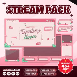 Kawaii UI Animated Stream Overlay Package for Twitch OBS, Cute Desktop Theme, Pastel Pink Windows, Floating Icons, Cozy Digital Aesthetic