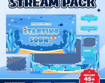 Marine Life Animated Stream Pack for Twitch Kick YouTube – Underwater Ocean Theme with Cute Fish, Floating Bubbles Coral, Deep Blue Sea