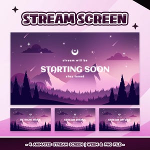Mountain View Animated Stream Screens for Twitch Kick YouTube – Peaceful Mountain Horizon, Night Sky Gradient, and Silhouetted Forest Scene