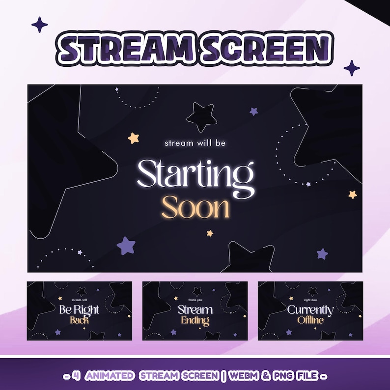 Star Pop Animated Stream Overlay Package for Twitch OBS, Cute Night Sky ...