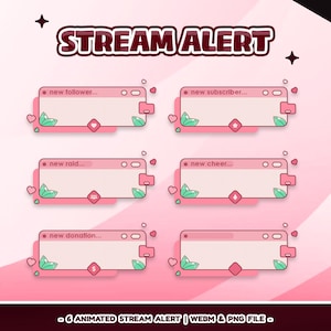 Kawaii UI Animated Stream Alerts for Twitch, Pop-Up Alerts Styled Like Desktop Notifications with Sweet FX, Folder Bounce, and Pixel Hearts