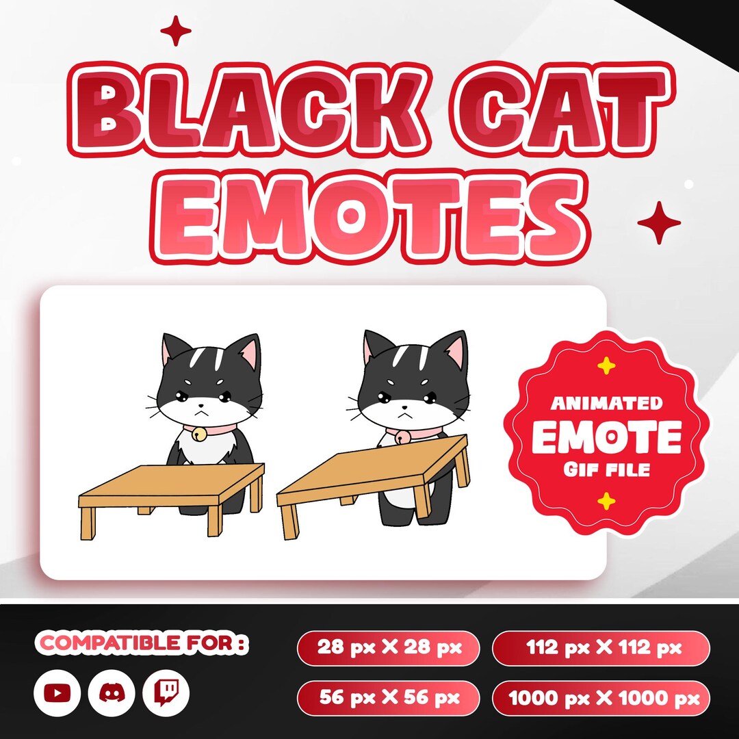 Angry Chibi Cat Slamming Table/funny Cute Twitch Emote/black White ...