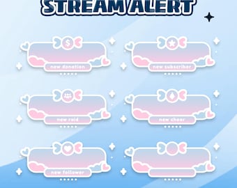 Candy Stripe Stream Alerts – Animated Notification/Pastel Stripe Background/Cute Cloud Heart Theme/Kawaii Soft Popup Overlay