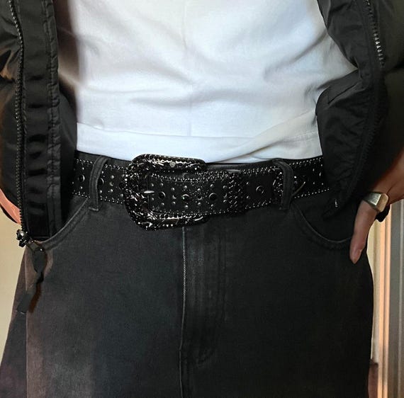 Y2k/2000s Black Rhinestones Detailing, With Metal Crosses