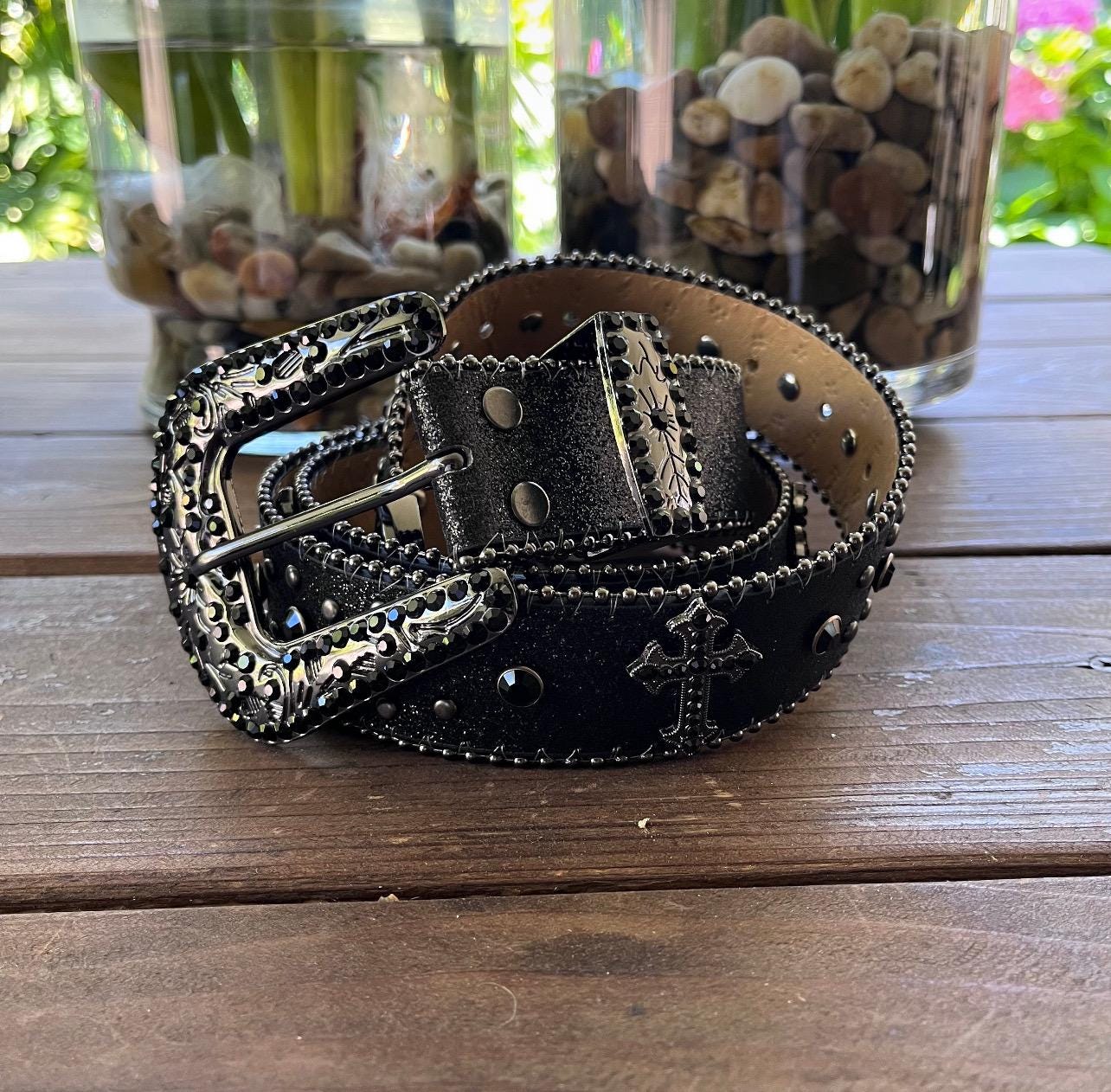 Y2k/2000s Black Rhinestones Detailing, With Metal Crosses Grunge