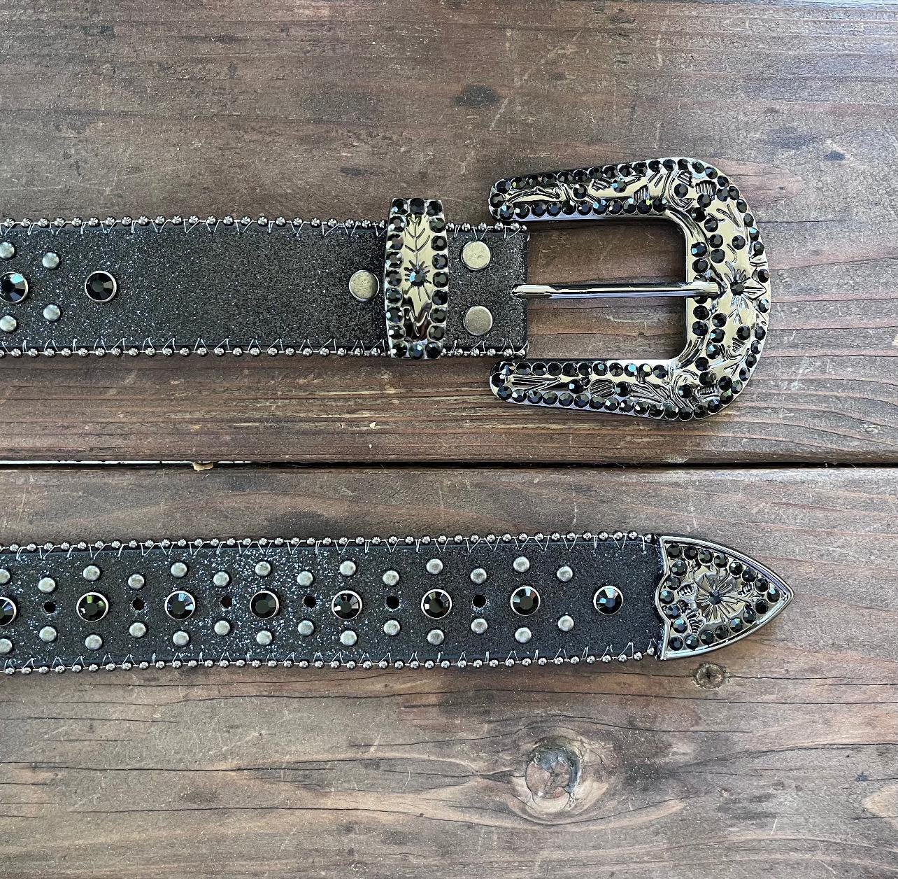 Y2k/2000s Black Rhinestones Detailing, With Metal Crosses