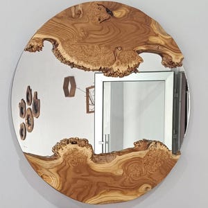Rustic Natural Decor for Wall mirror, Wood Round Mirror, Handcrafted Rustic Wall Decor,Live Edge Wood Mirror,Wall art,