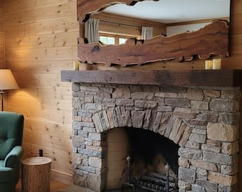 Espejo de madera de oleaster hecho a mano con borde natural, decoración rústica de pared