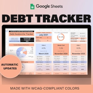 Rastreador de deudas Calculadora de avalancha de bolas de nieve de deudas Hojas de cálculo de Google Pago de préstamos de tarjetas de crédito Planificador sin deudas Colores de contraste naranja y azul