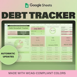 Rastreador de deudas Calculadora de avalancha de bolas de nieve de deudas Hojas de cálculo de Google Pago de préstamos de tarjetas de crédito Planificador sin deudas Contraste pastel 1