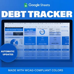 Debt Tracker Debt Snowball Avalanche Calculator Google Sheets Credit Card Loan Payoff Debt Free Planner Monochromatic Blue