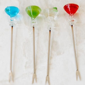 Vintage Acrylic Martini Appetizer Food Picks–Set of 6-Cocktail Party Forks, Olive Picks, Mid Century Retro Party Decor, Bar Cart Accessories