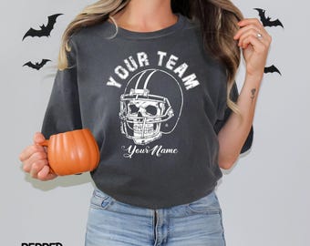 Custom Name Team Football Skull Apparel Comfort Colors® T shirt