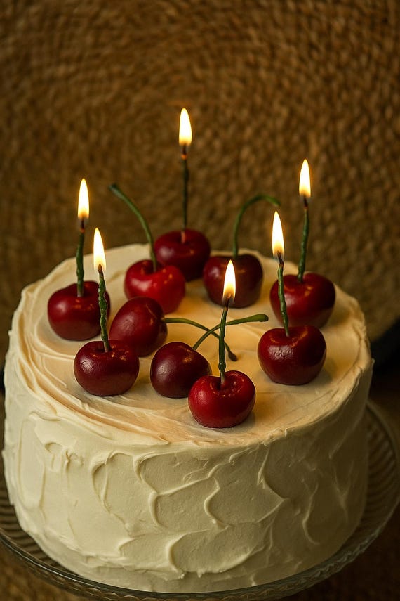 Cherry Birthday Cake Candles: Handmade Soy Wax Party Toppers - Set
