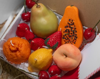 Handmade Fruit Candles – Soy Beeswax Blend, Realistic Assorted tropical Fruit Set