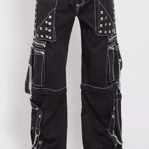 Unisex Black Cotton Gothic Pant Punk Rock Gothic Style Trouser with black Straps Baggy Techwear Trousers