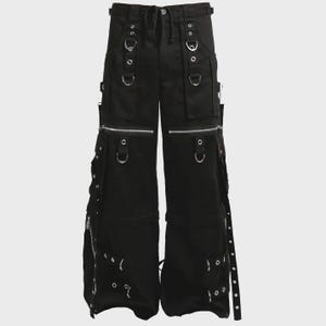 Unisex Black Gothic Pants Adjustable Straps and Chains Dark Gothic Baggy Cargo Streetwear Trousers