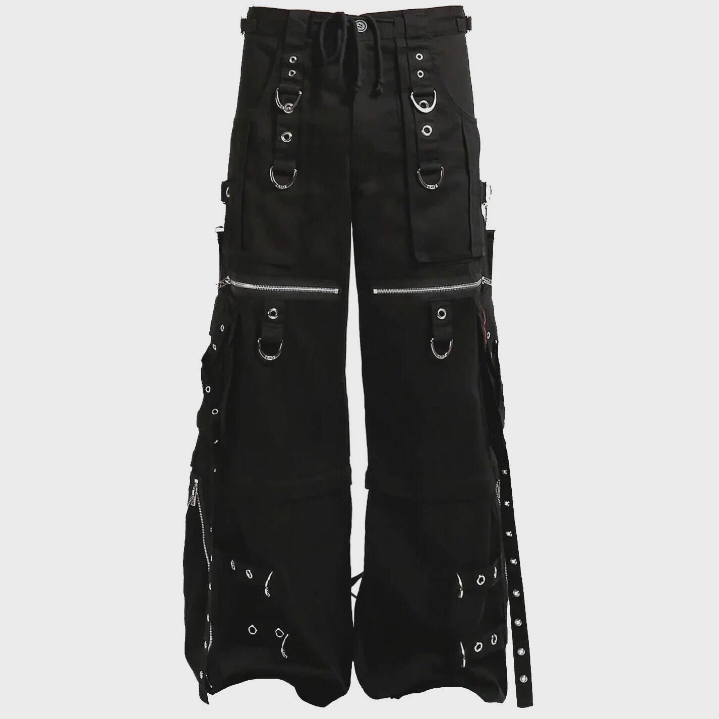 Pantalon gothique noir unisexe Bretelles réglables et chaînes - Pantalon streetwear cargo ample gothique foncé