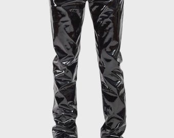 Uniseks vinyl pvc gothpunk gotisch zwarte slanke glanzende broek