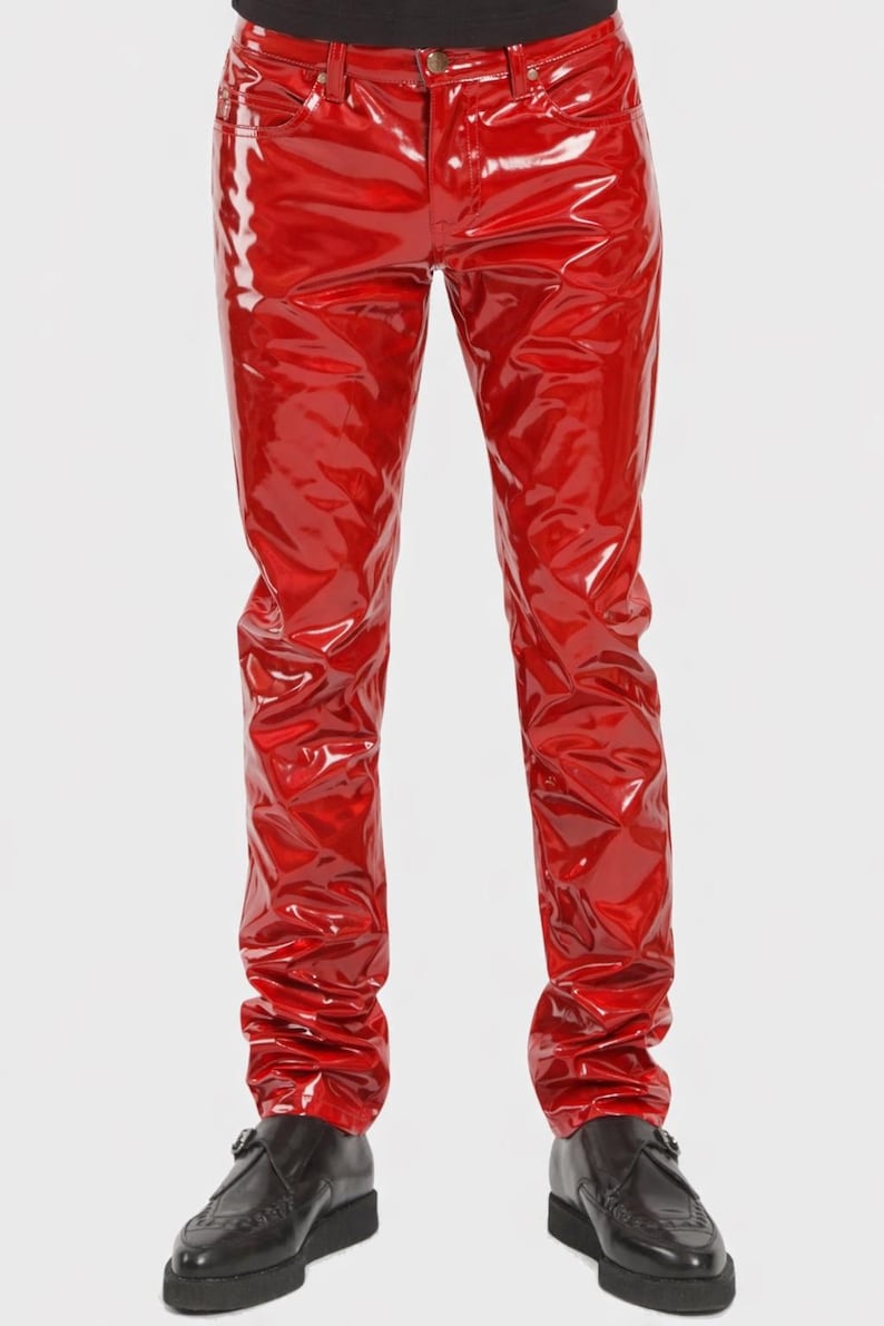Unisex Vinyl PVC Goth Punk Gothic Red Slim Shiny Pants - Etsy