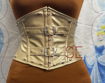 Cintura corsetto dorata da donna – Cintura stringivita in similpelle, corsetto sottoseno gotico steampunk, cintura di tendenza