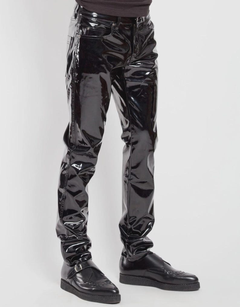 Unisex Vinyl PVC Goth Punk Gothic Black Slim Shiny Pants - Etsy
