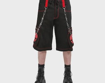 Gothic Skull-cargoshort voor heren, cyberpunk-streetwear