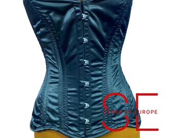 Black Satin Half Bust Corset Steel Boned Waist Cincher Gothic Steampunk Lacing Corset