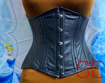 Handmade Black Leather Corset: Gothic Steampunk Steel Boned Cincher