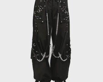 Pantalones cargo góticos para hombre: cadenas desmontables, ropa técnica cyberpunk