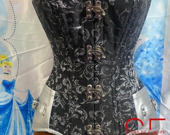 Svartgrå Brokad Överbystkorsett Gotisk Midja Trainers Bustier Collapse Viktoriansk Steampunk Toppkorsett