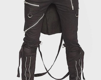 Pantaloni da uomo neri Tripp Pant in stile punk rock gotico con cerniere, pantaloni tecnici
