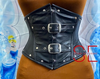 Women Steel Boned Real Leather Corset Gothic Waist Cincher Steampunk Cosplay Corset