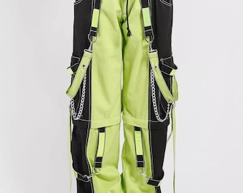Men Gothic Pant Black Green Bondage Cyber Chain Rock Punk Shorts Rave Trousers