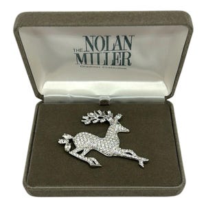 New Vintage Nolan Miller Glamour Collection Rhinestone Pave Reindeer Pin