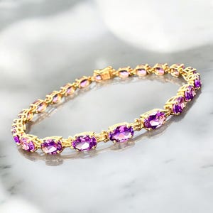 14k Yellow Gold Natural Amethyst Gemstone Women&#39;s 7.5 Tennis Bracelet
