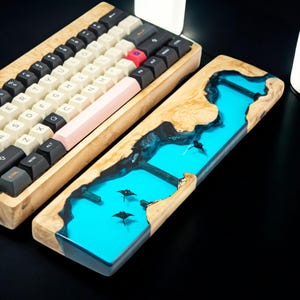 Handmade Gift, Custom Keyboard Wrist Rest, Custom Wooden Resin Wrist Rest, Custom Ocean Wrist Rest, Wood Mechanical Keyboard Case