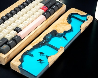 Handmade Ocean Resin Keyboard Wrist Rest: Ergonomic Wooden Support