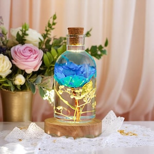 Handmade Blue Rose Resin Lamp: Epoxy Flower Night Light